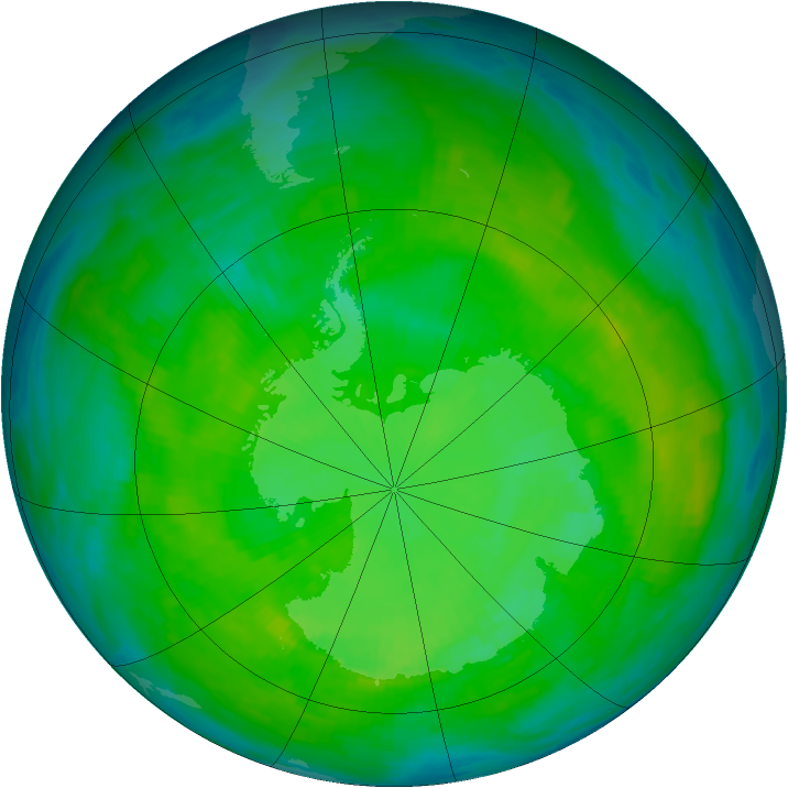 Antarctic ozone map for 20 December 1987